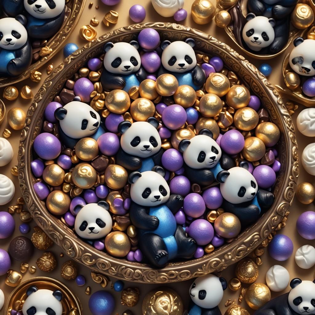 Panda Marshmallows Still Life in Ornate Bowl