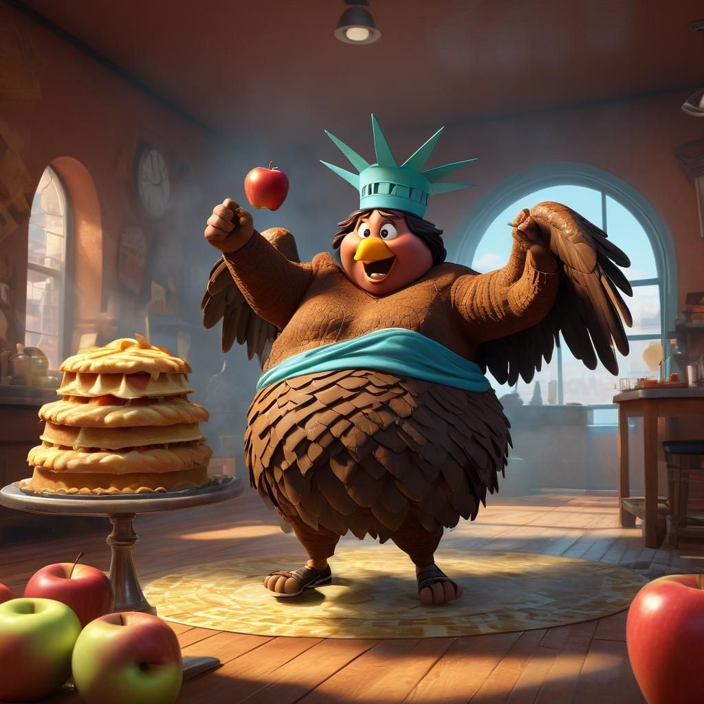 Angry Overweight Liberty Eagle Running Past Apple Pie