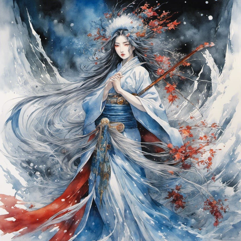 Serenade of Winter Yokai in Watercolor Splendor