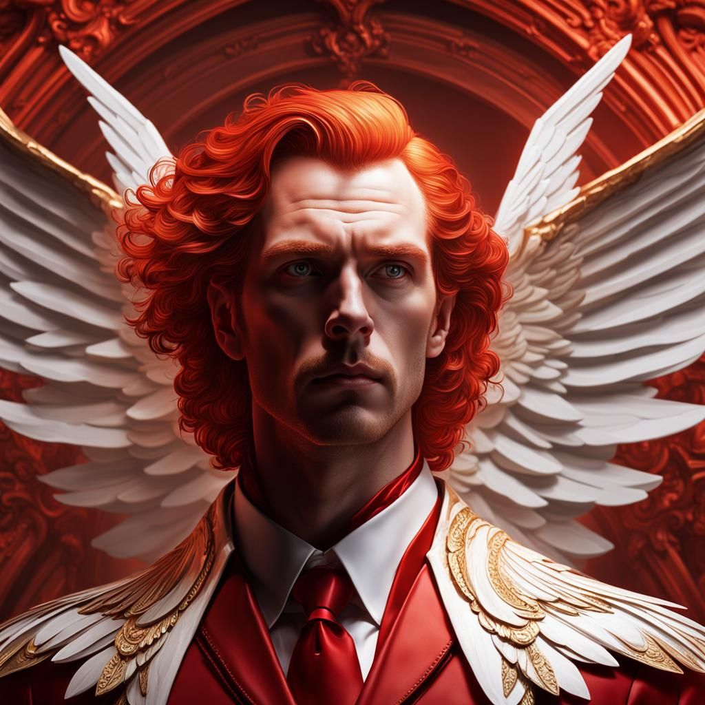 Vampire Angel in Red Suit: Hyperdetailed Portrait