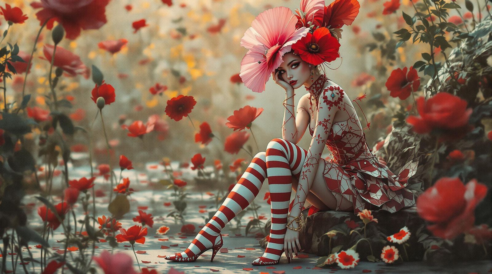 Surreal Poppy Fairy in Victorian Splendor