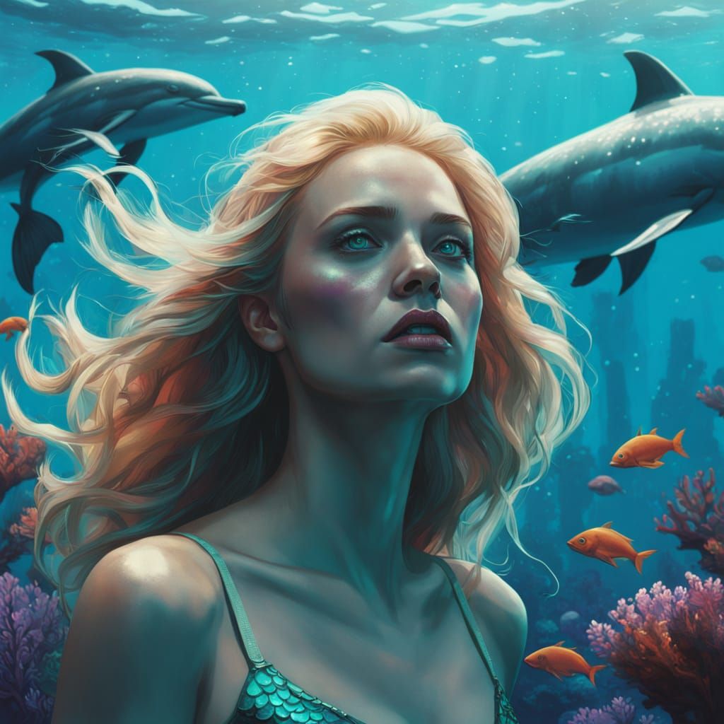 Regal Mermaid Amidst Vibrant Coral Reef