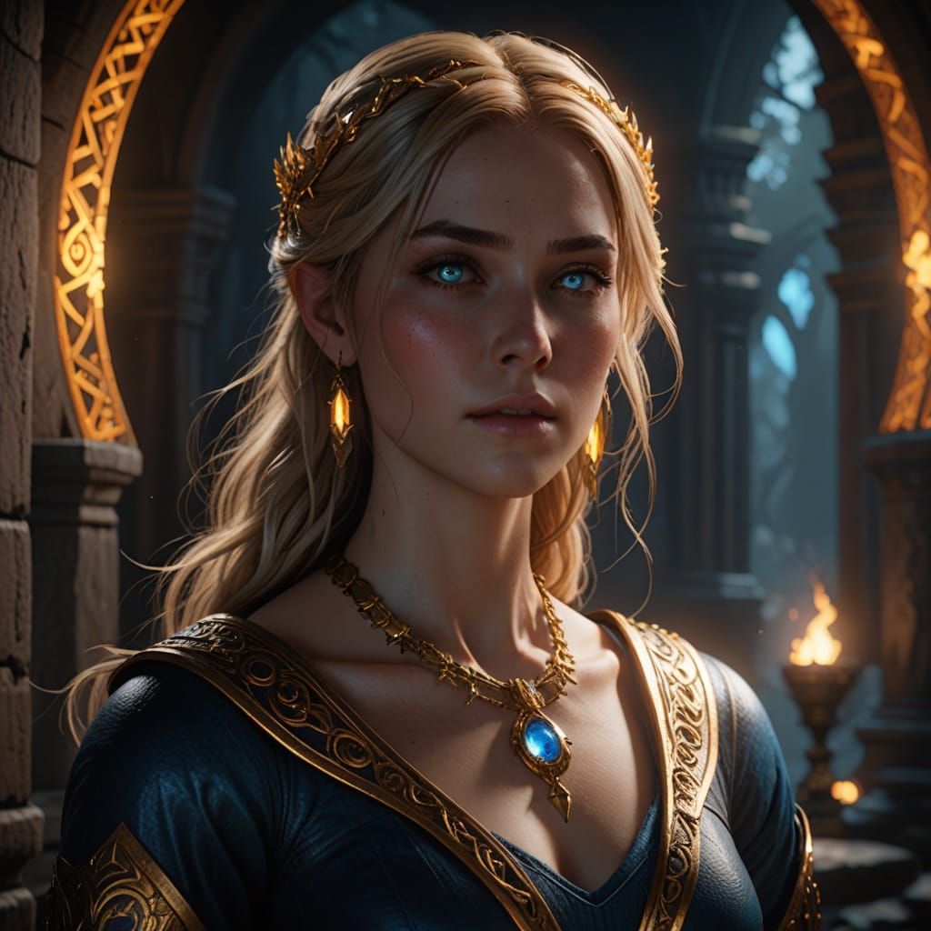 Surreal Fantasy Goddess Radiates Golden Magic in Vibrant, De...