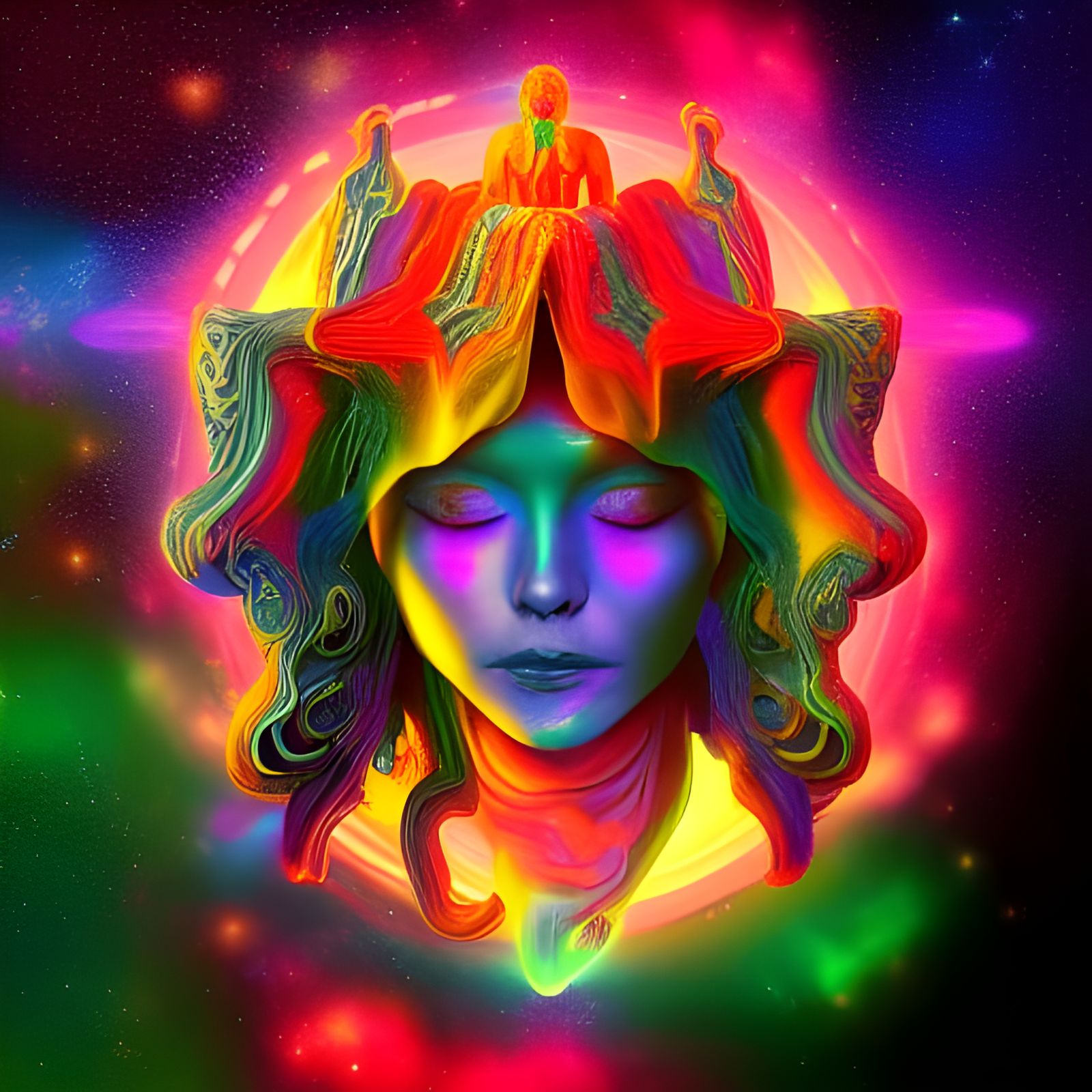 Holographic Space Gods in Astral Cosmic Illustration