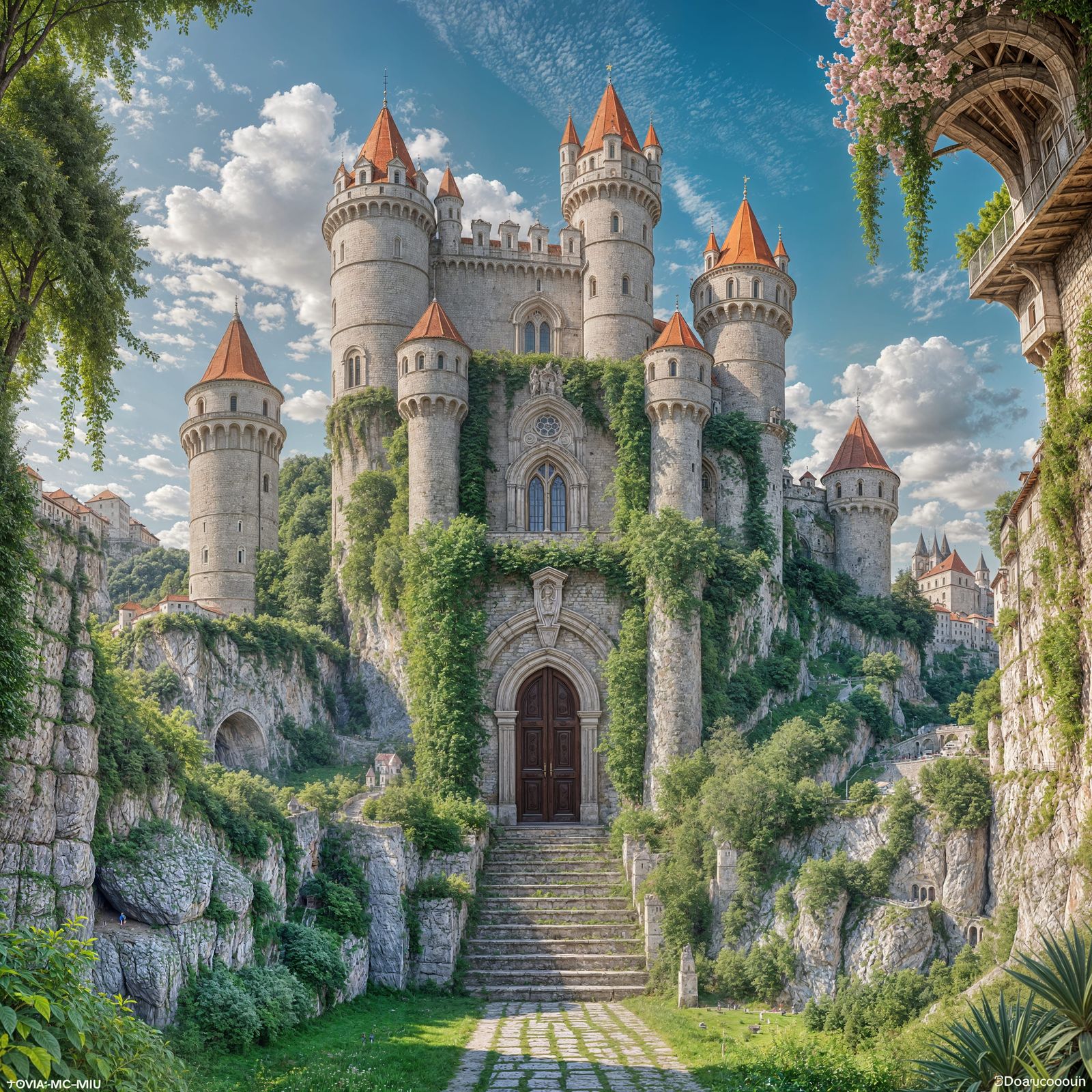 Fantastical Stone Castle with Intricate Details
