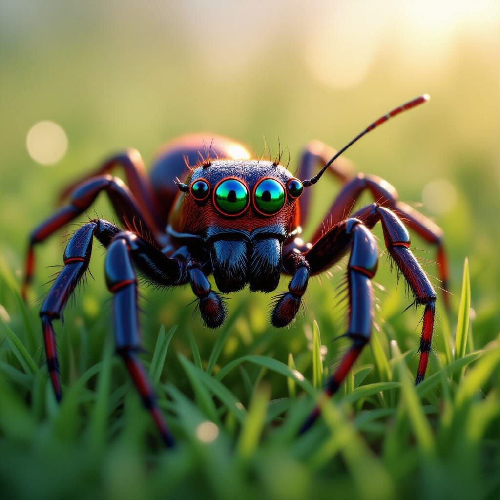 Red Spider and Black Ant, Hyperrealistic Detailed Art