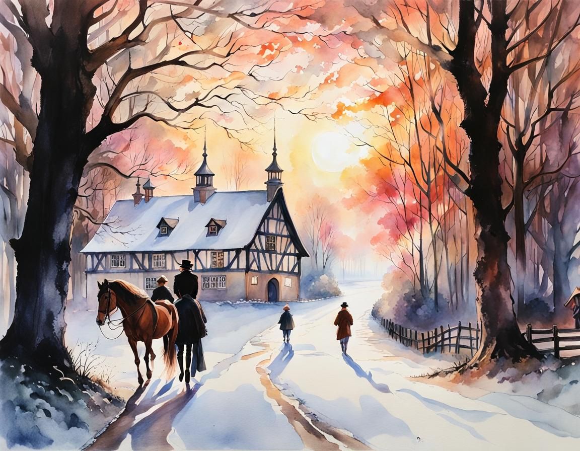 Romantic Spring Dawn: Elderly Couple at Stables