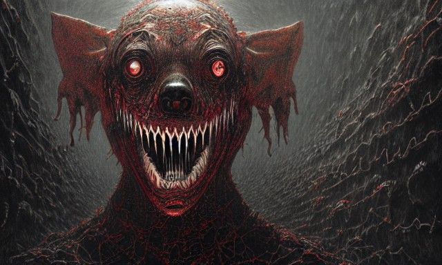Terrifying Smiling Alien Dog in Horror Illustration