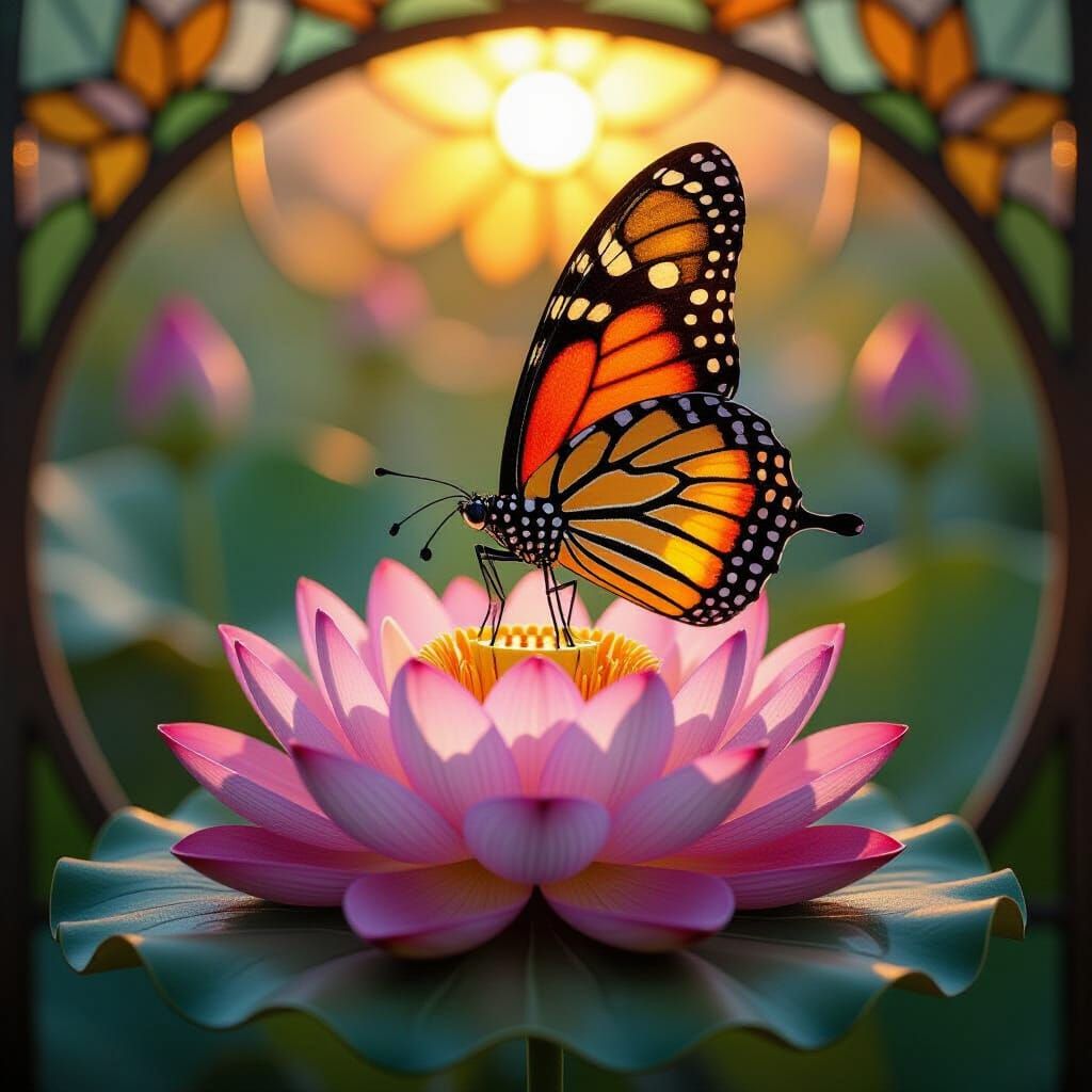A Butterfly and Lotus Flower