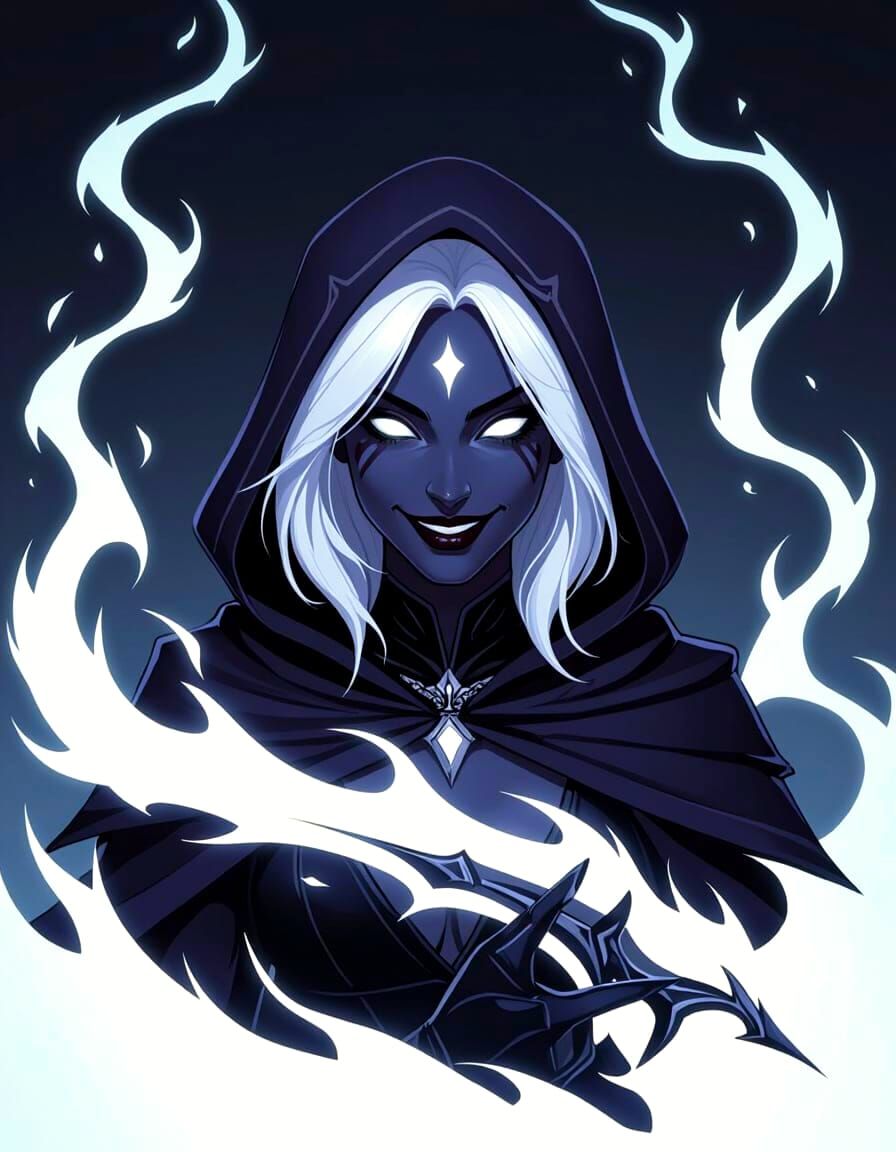 Drow Warlock Conjuring Shadow Magic with Glaive