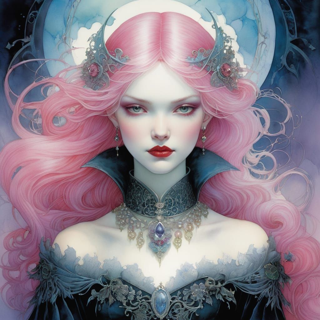 Vampire Princess in Vibrant Watercolour Ink