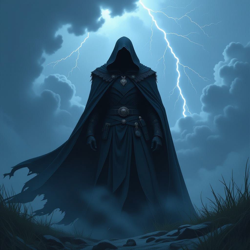 Menacing Villain Commands Storm in Dramatic Lighting