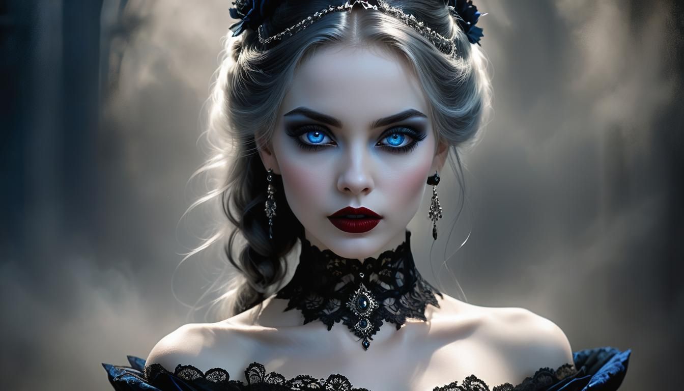 Gothic Portrait of Woman with Deep Blue Eyes