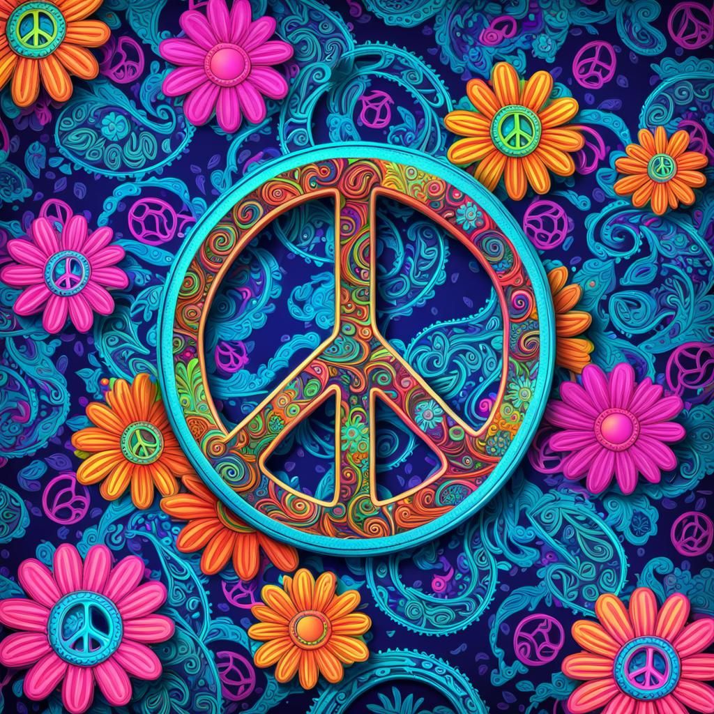 Psychedelic Paisley Peace Sign in 3D