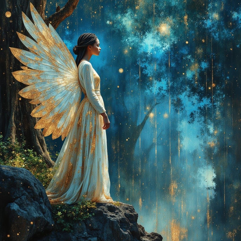 African Goddess in Bioluminescent Forest, Digital Matte Pain...