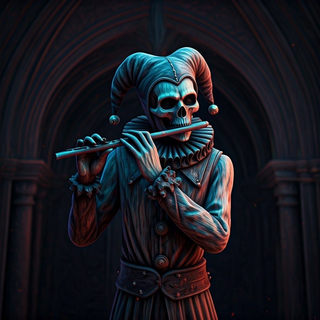 Sinister Jester Statue Radiating Ethereal UV Light