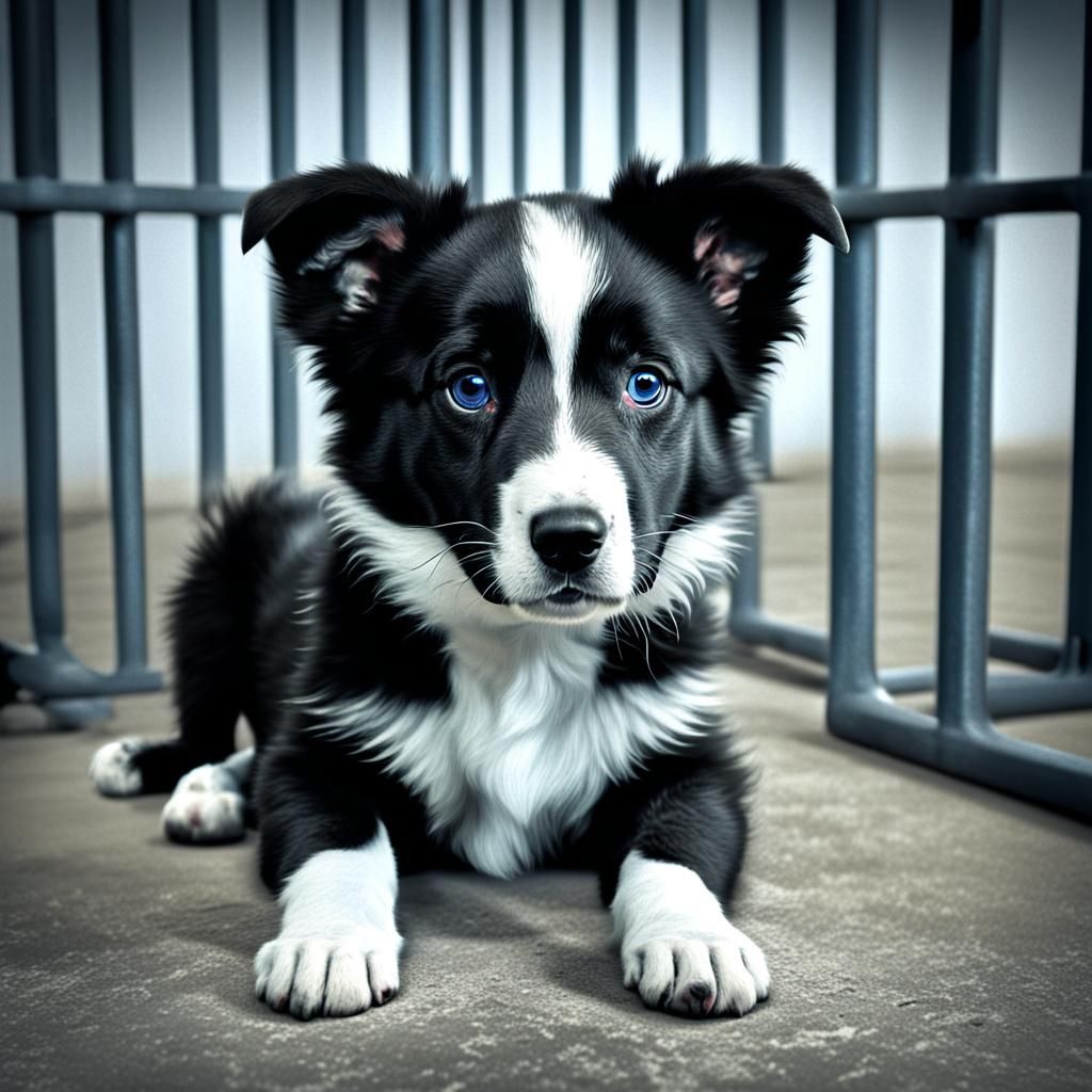 Border Collie Puppy in LAPD Holding Cell