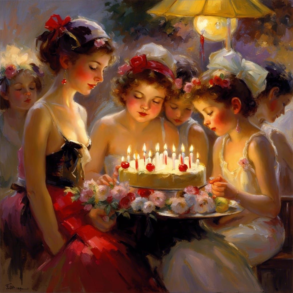 Girls' Birthday Party in Romantic Realism Style