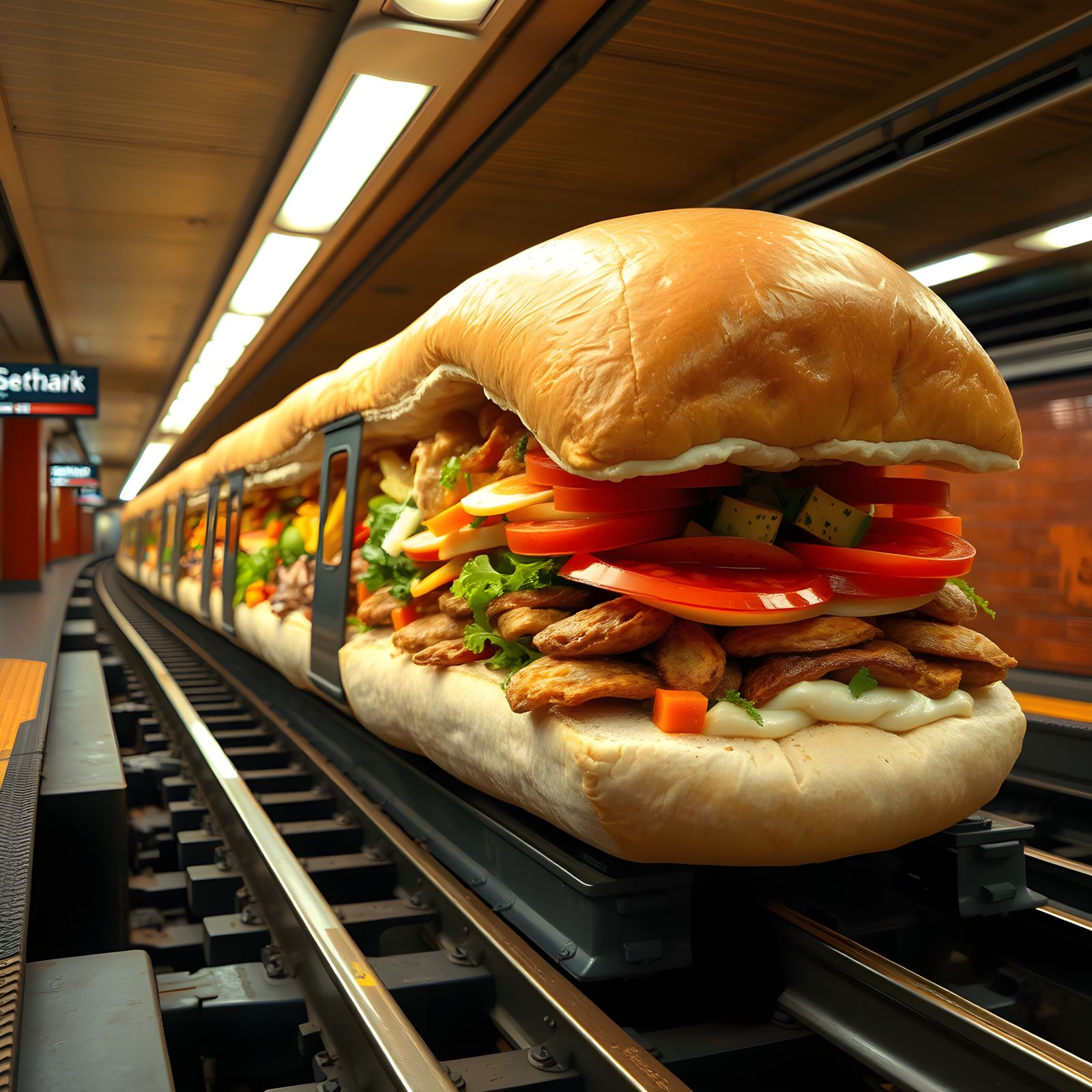 Giant Sub Roll Train in Subway Station