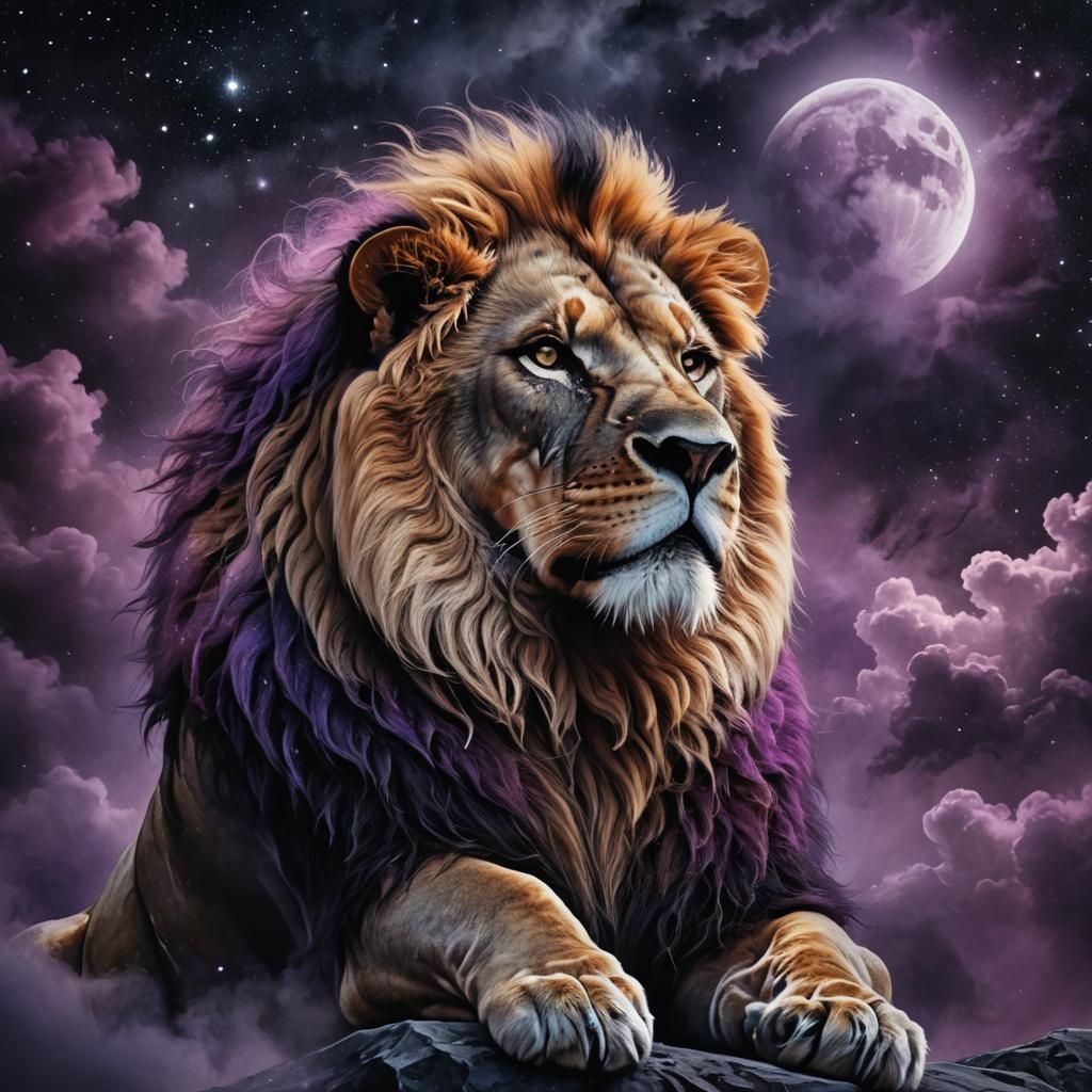 Majestic Lion in Atmospheric Digital Art