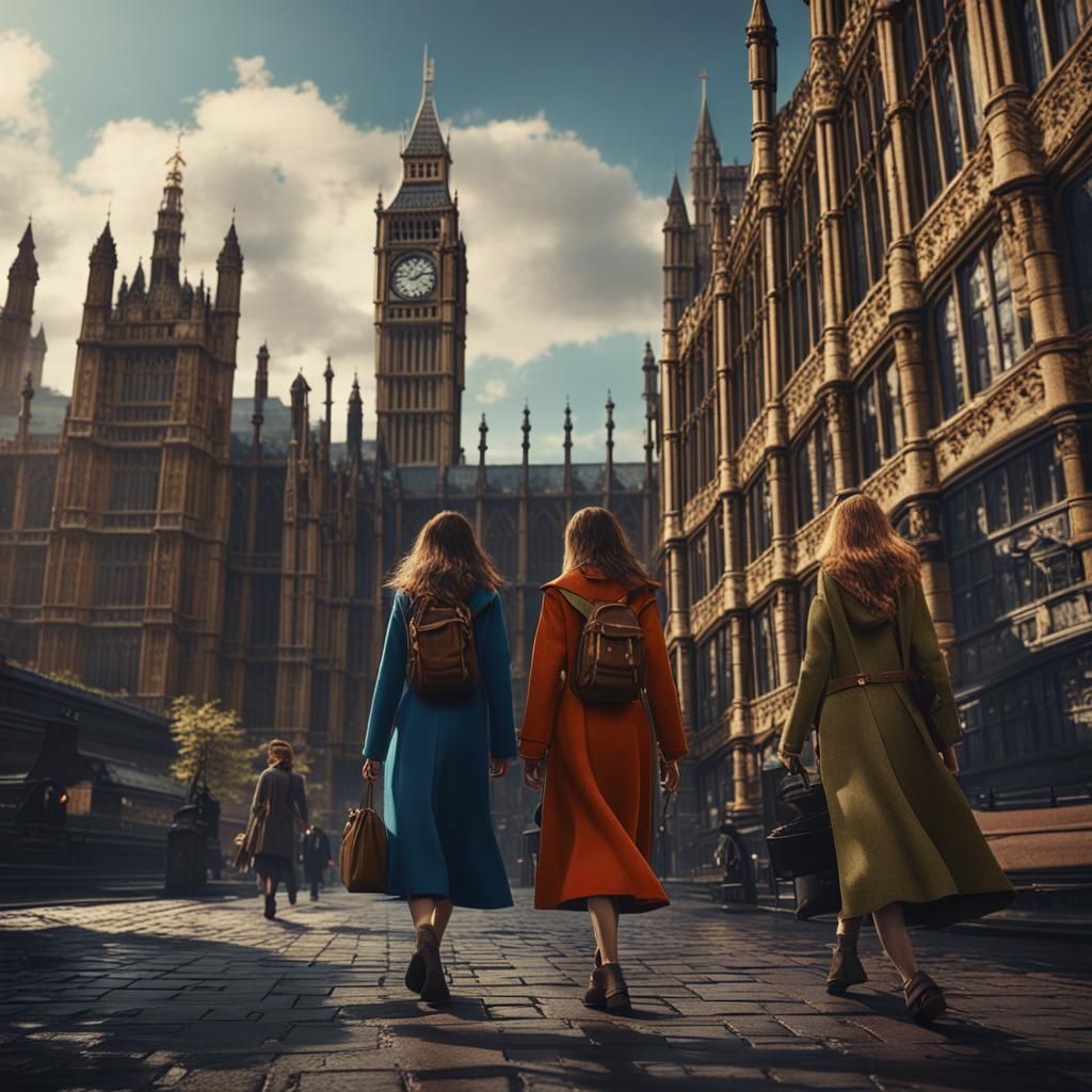 1970s Fashion in Westminster, London: Detailed Matte Paintin...