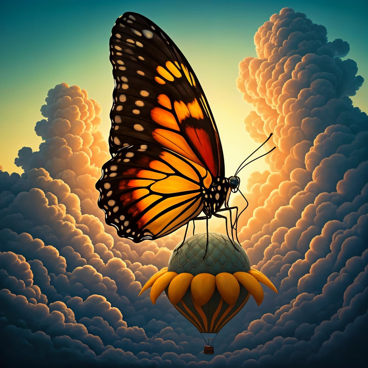 Butterfly on Flower Balloon: Warm Sunset Colors