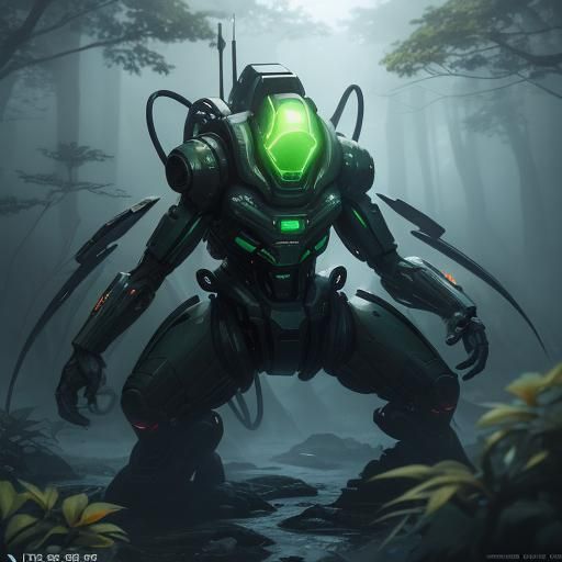 Alien Spider Gangster in Cyberpunk Sci-Fi Forest