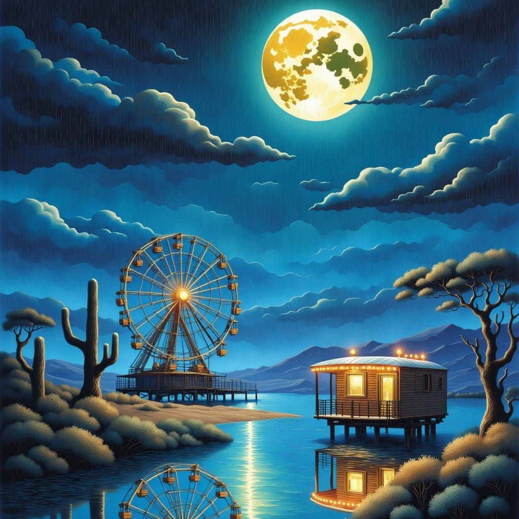 Eerie Funfair Under Moonlight