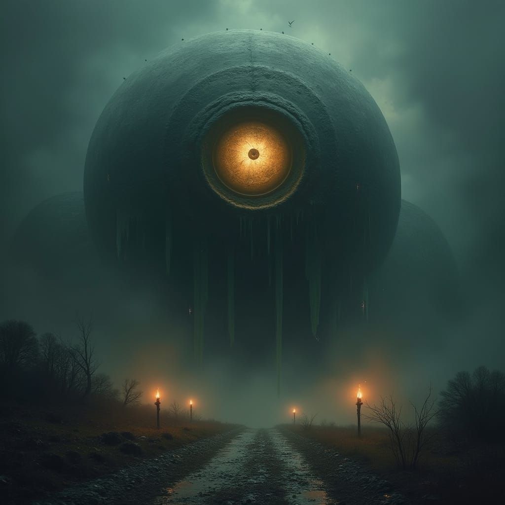 Gothic, Ancient Mystical Entity Illuminated by Flickering Ca...