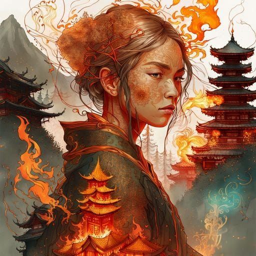 Fire Mage and Mountain Temple Portrait