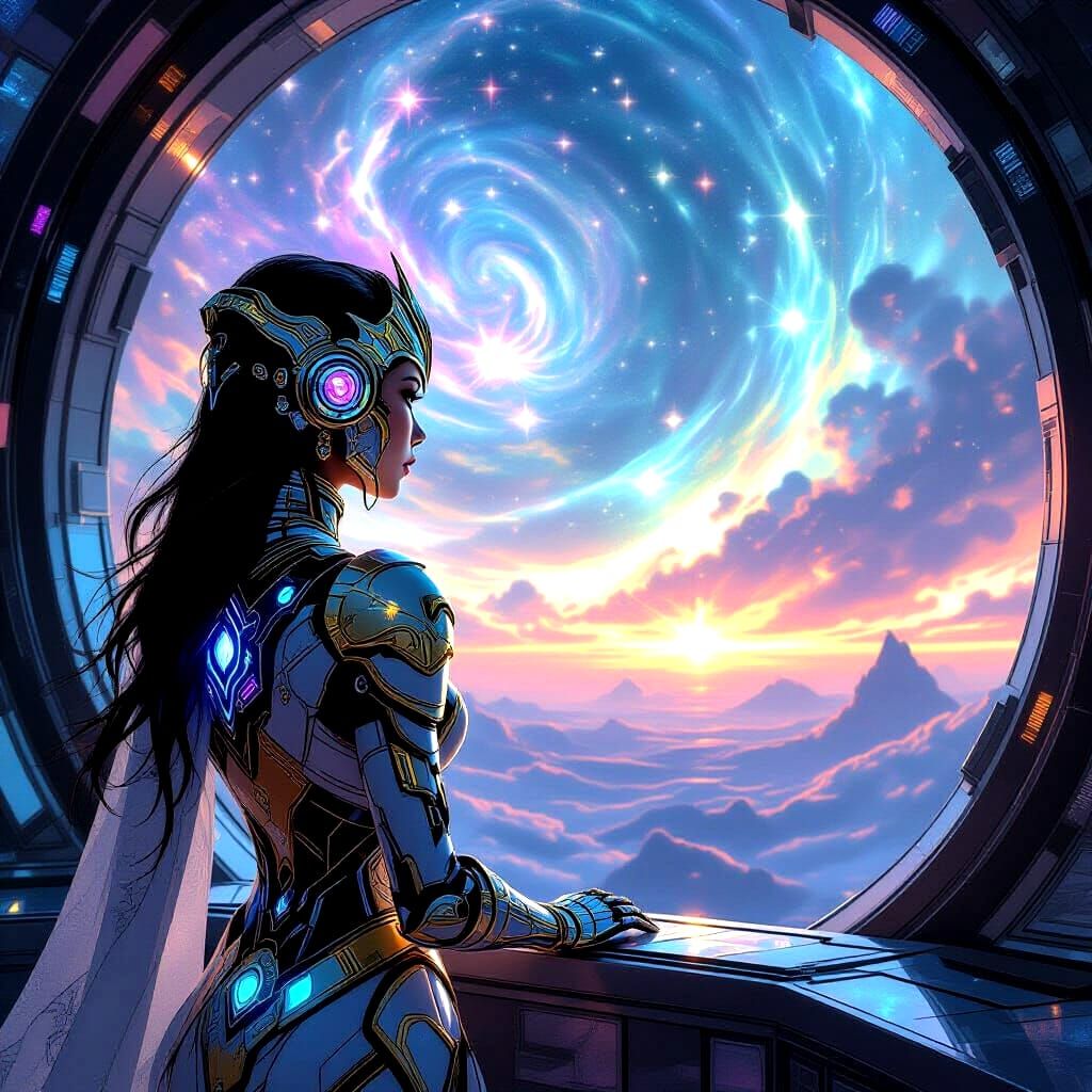 Cyborg Princess in Cosmic Observatory, Matte Painting