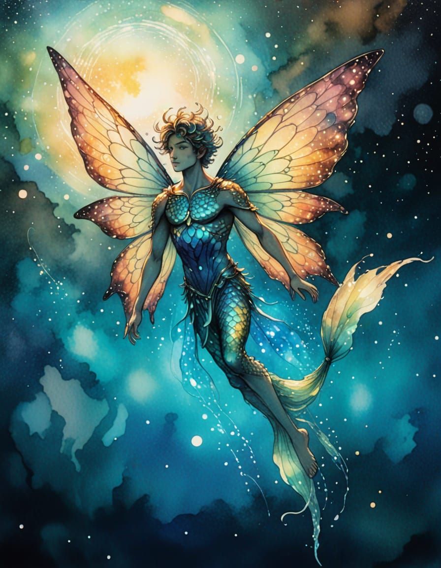 Celestial Water Fairy with Stained-Glass Wings