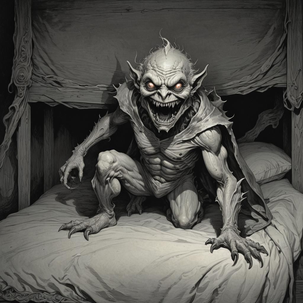 Creepy White Goblin Monster Slithering Out