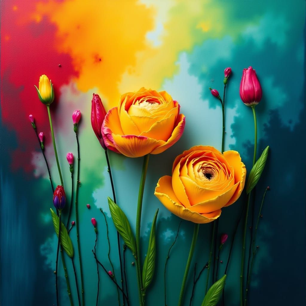 Abstract Minimalism Garden Blooms in Tie-Dye Light