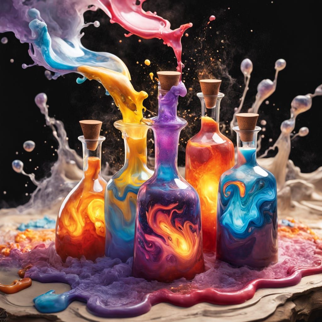 Magical Glowing Potions on an Alchemist's Table