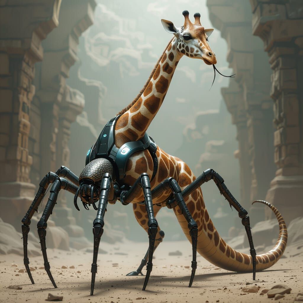 Spider-Giraffe Hybrid with Python Head and Spindly Legs