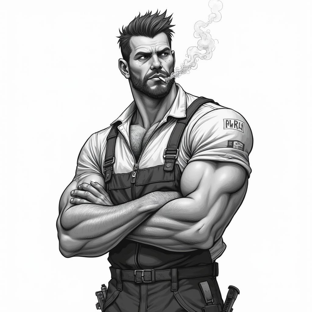 Gritty Mechanic Pinup in Rockwell-esque Illustration