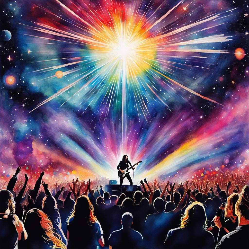 Foo Fighters on Stage in Watercolor Celestial Art