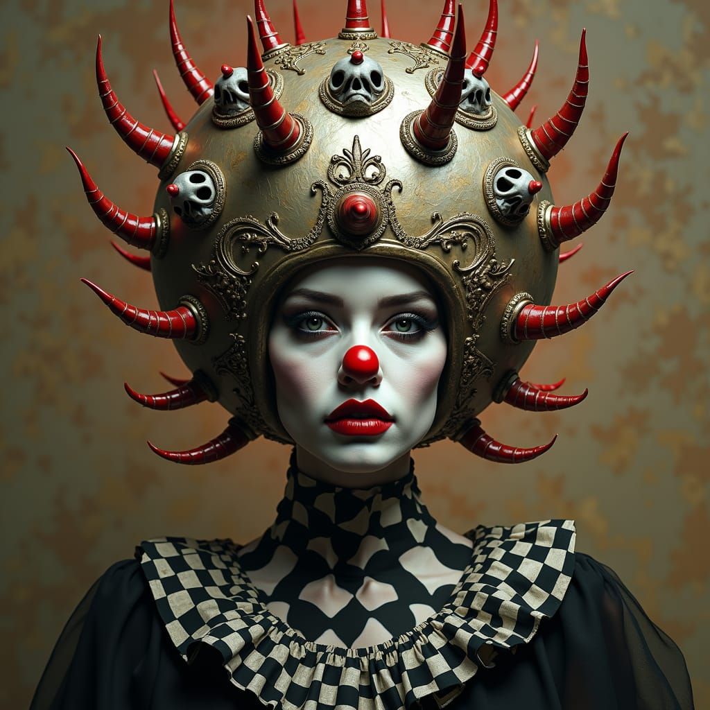 Gothic Clown Portrait in Cyberpunk Dystopian Style