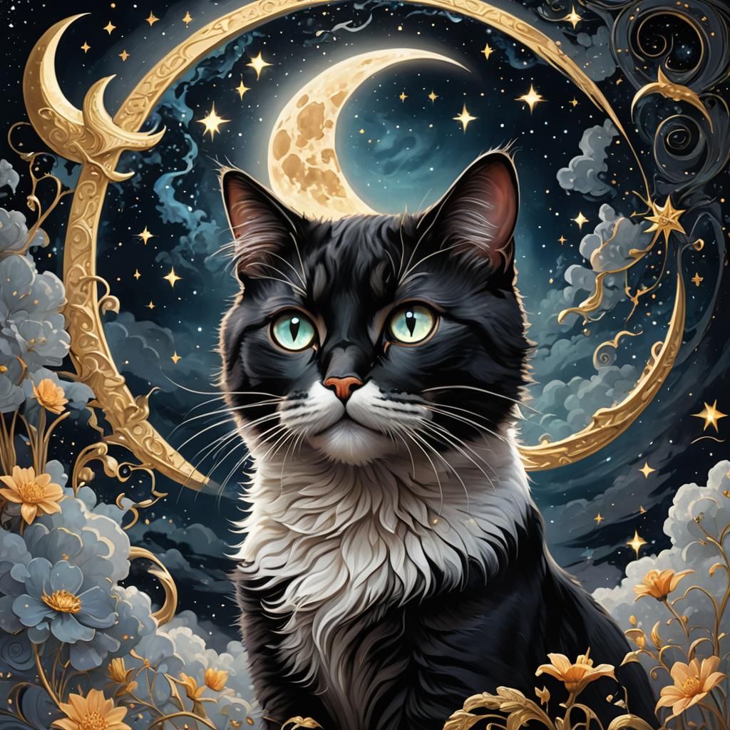 Cosmic Black Cat in Moon's Glow