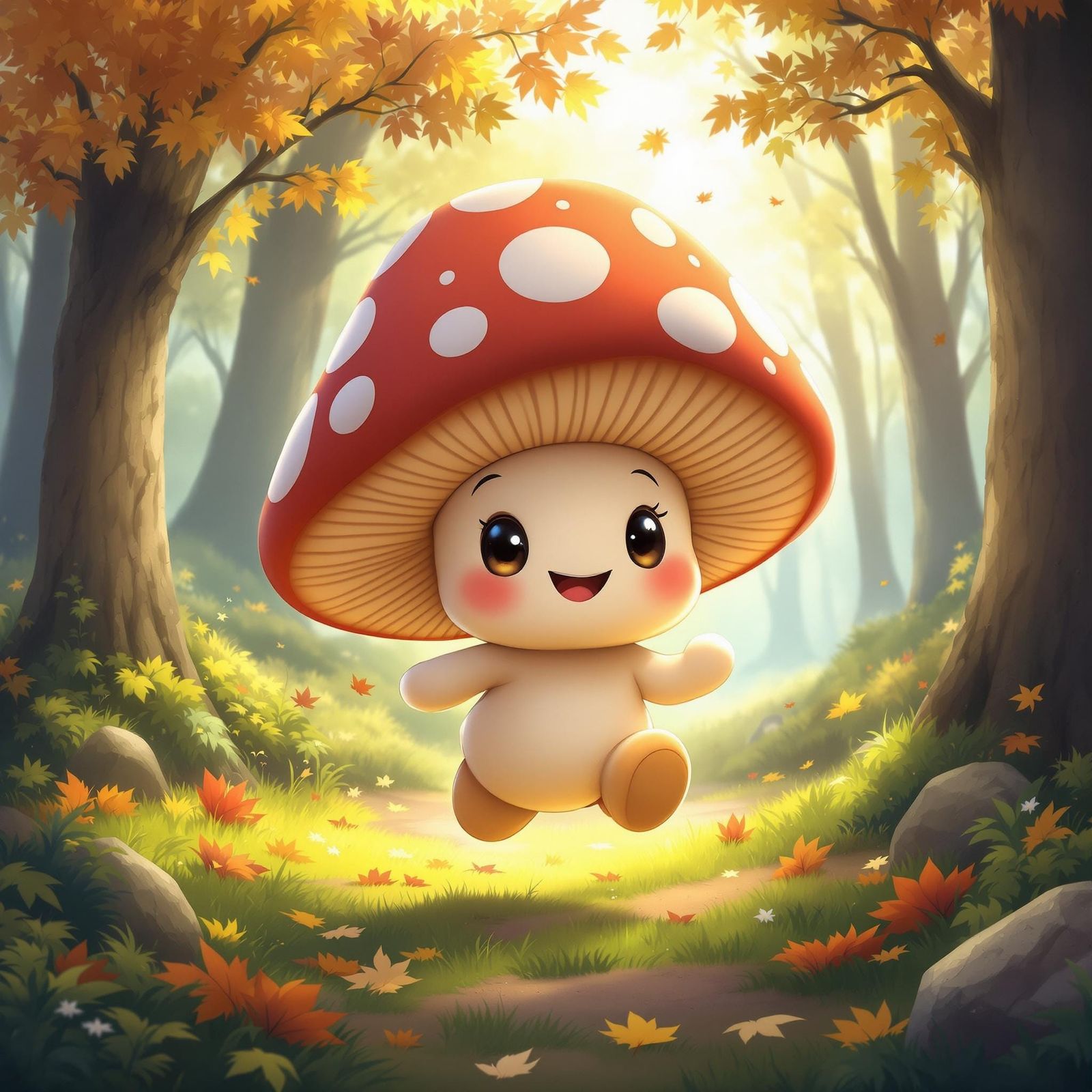 Joyful Forest Mushroom in Whimsical Digital Painting