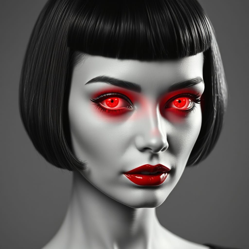 Glamorous Pin-Up Girl Illuminated by Electric Red