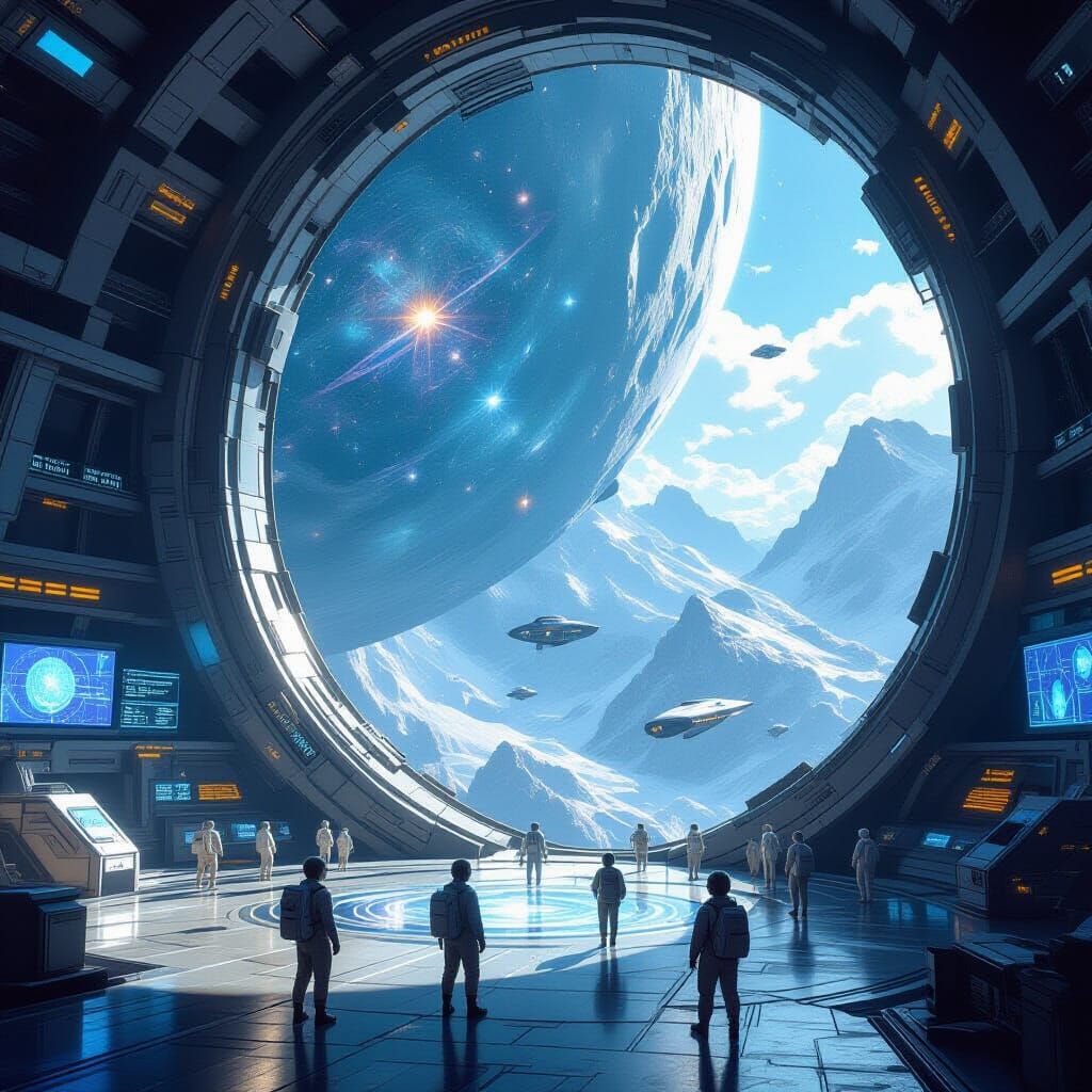 Futuristic Space Academy Inside Asteroid, Digital Art