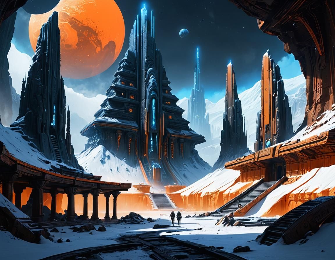 Alien Temple on Ice Planet in Sci-Fi Concept Art