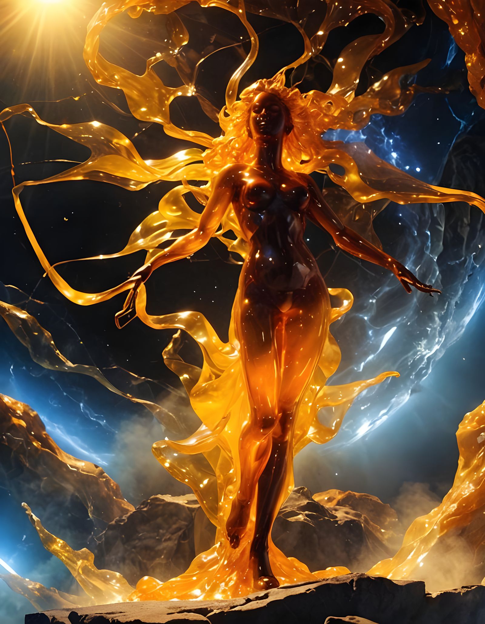 Amber Woman Statue: Translucent Orange Art