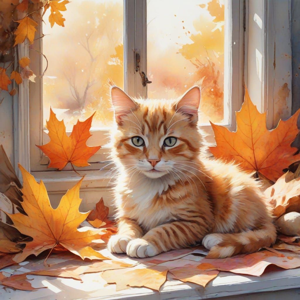 Ethereal Whimsy: Kitten in Autumn Wonderland