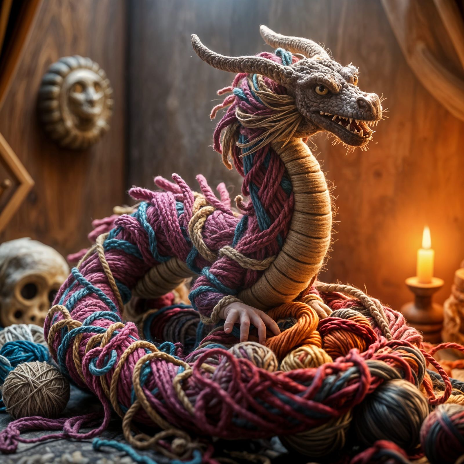 Yarn Dragon Guarding Yarn Ball Treasure