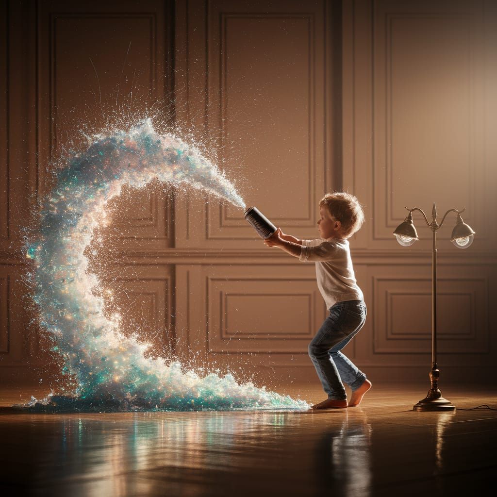 Boy Throws Starlight Paint: Dramatic Magical Realism