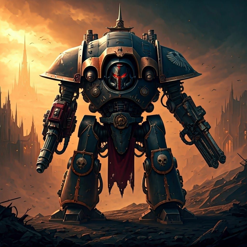 Armored Knight in Grimdark Gothic Landscape