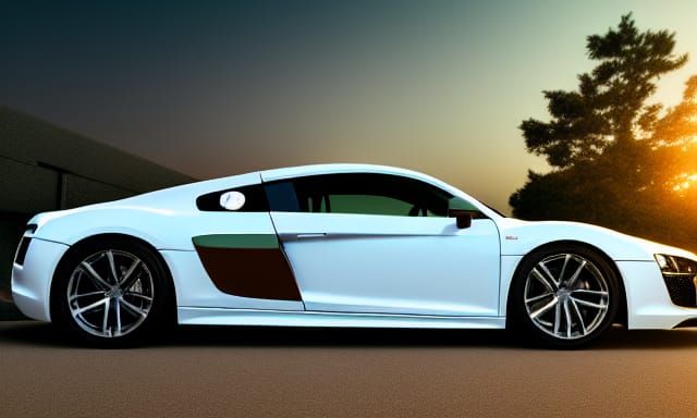 White Audi R8 Sunset: Studio Ghibli Anime Visual
